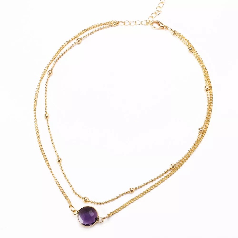 Purple double layer gold choker necklace